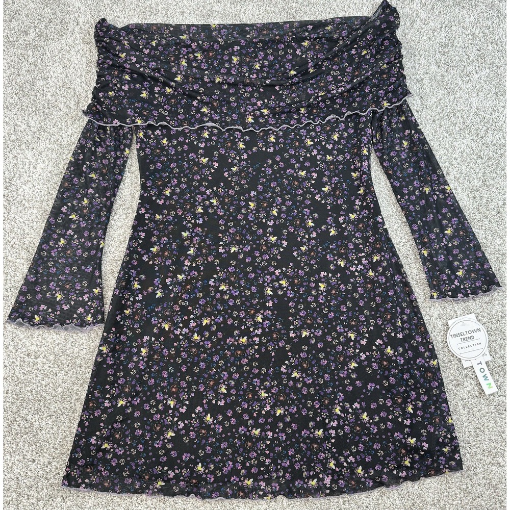 Tinsel Town Mini Dress Floral Womens Off Shoulder Lined Mesh BRAND NEW Size XL